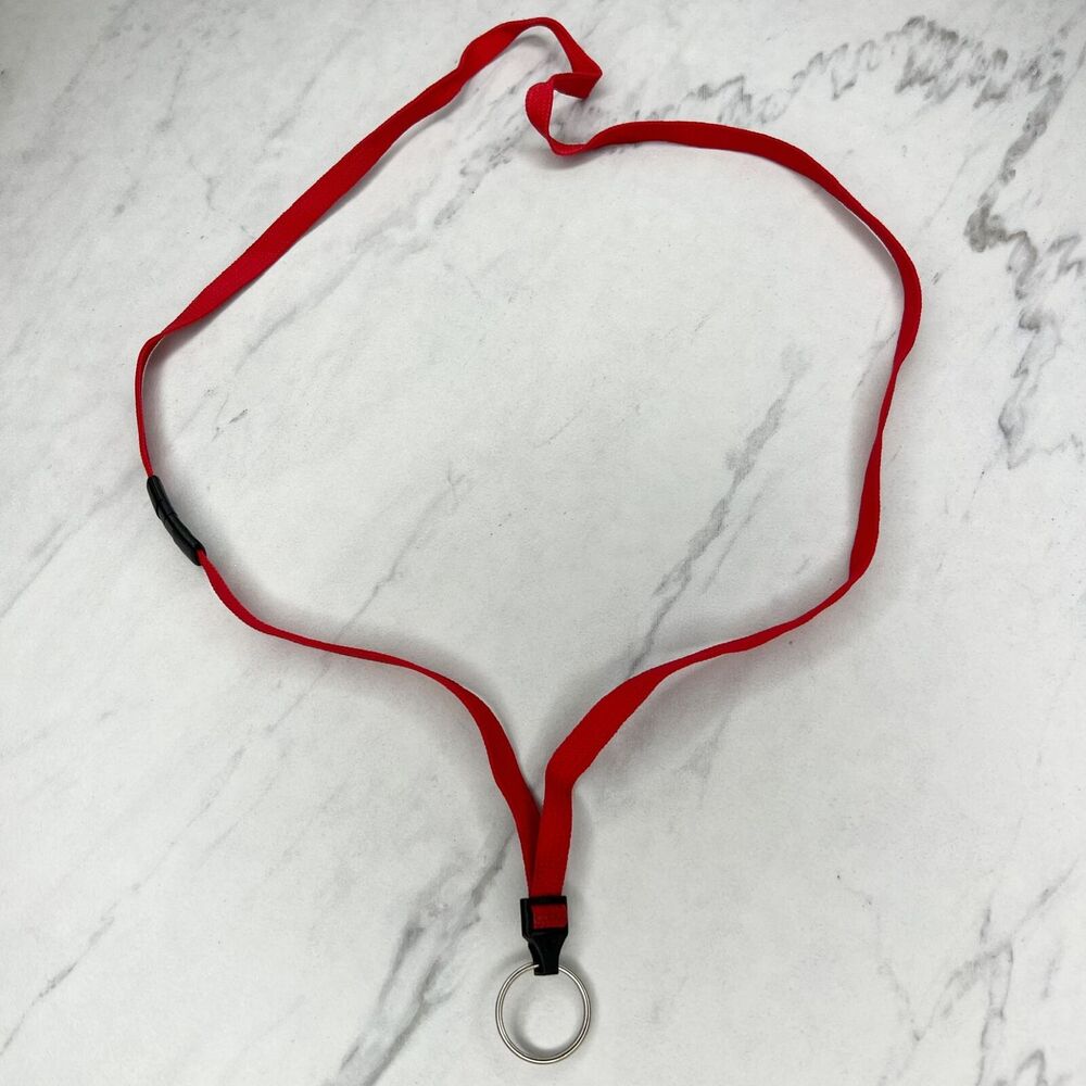 Red ID Badge Holder School Work Lanyard Necklace with Clasp